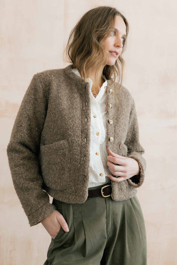 Scarlett Reversible Textured Bouclé Jacket Mushroom