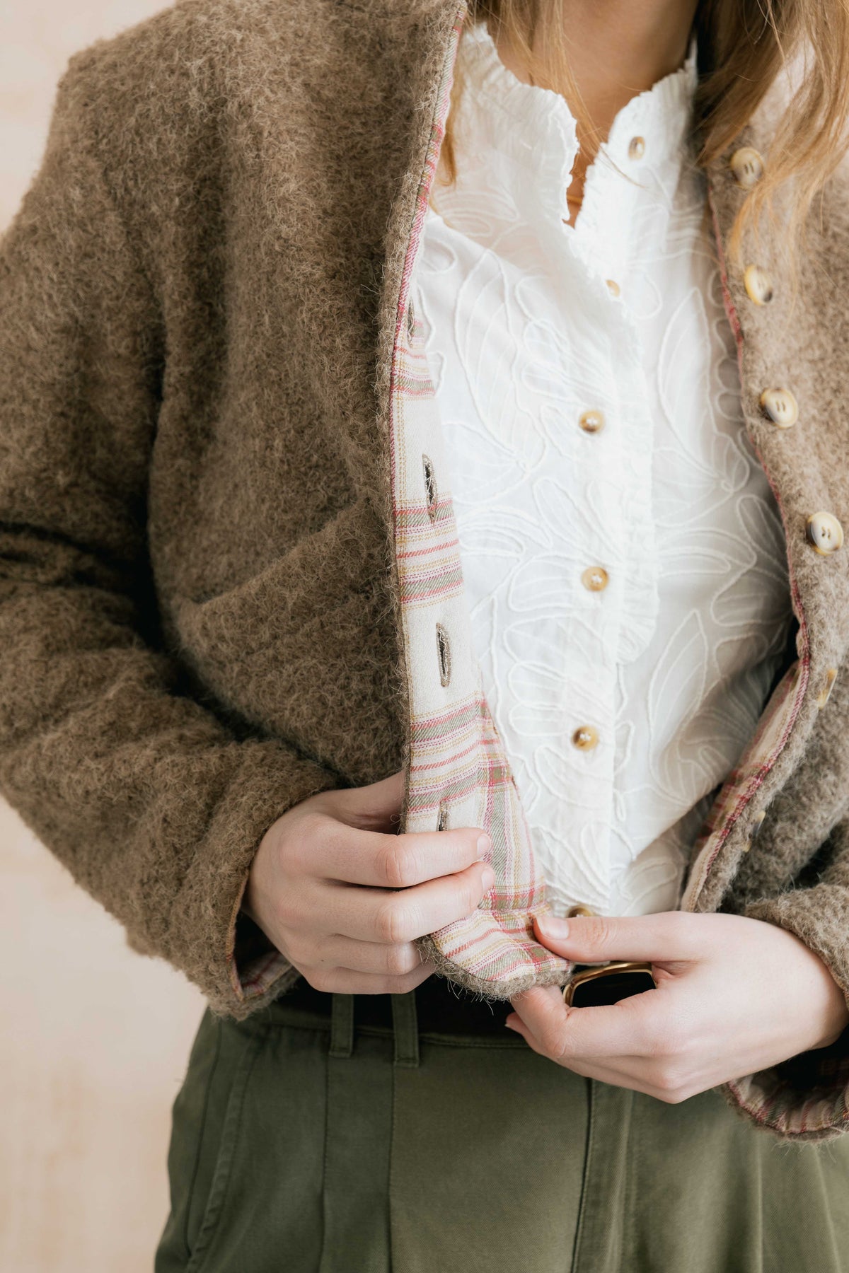 Scarlett Reversible Textured Bouclé Jacket Mushroom