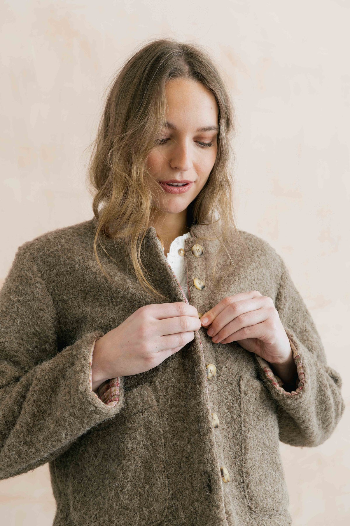 Scarlett Reversible Textured Bouclé Jacket Mushroom