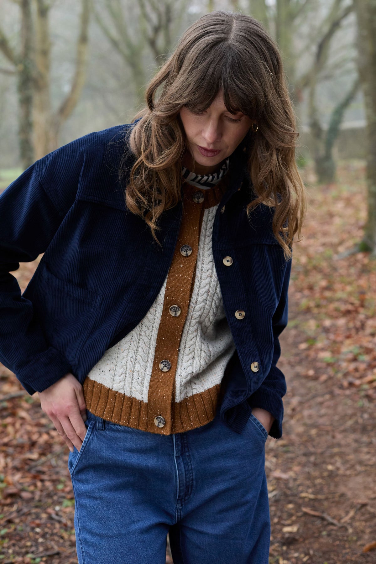 Grove Colour Block Knitted Waistcoat Ecru
