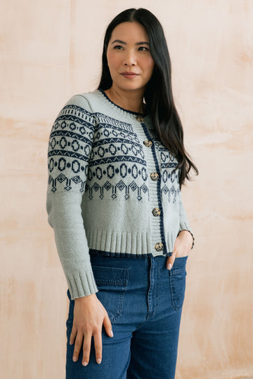 Easel Fair Isle Knit Cardigan Mist