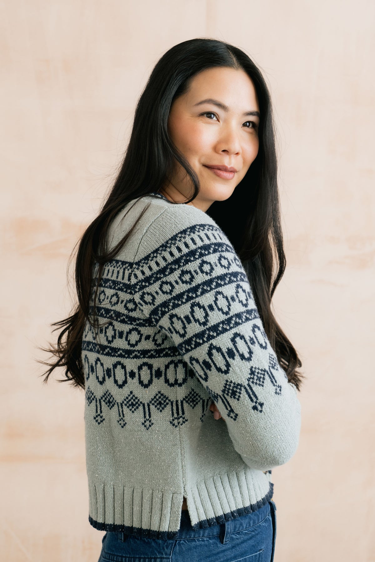 Easel Fair Isle Knit Cardigan Mist