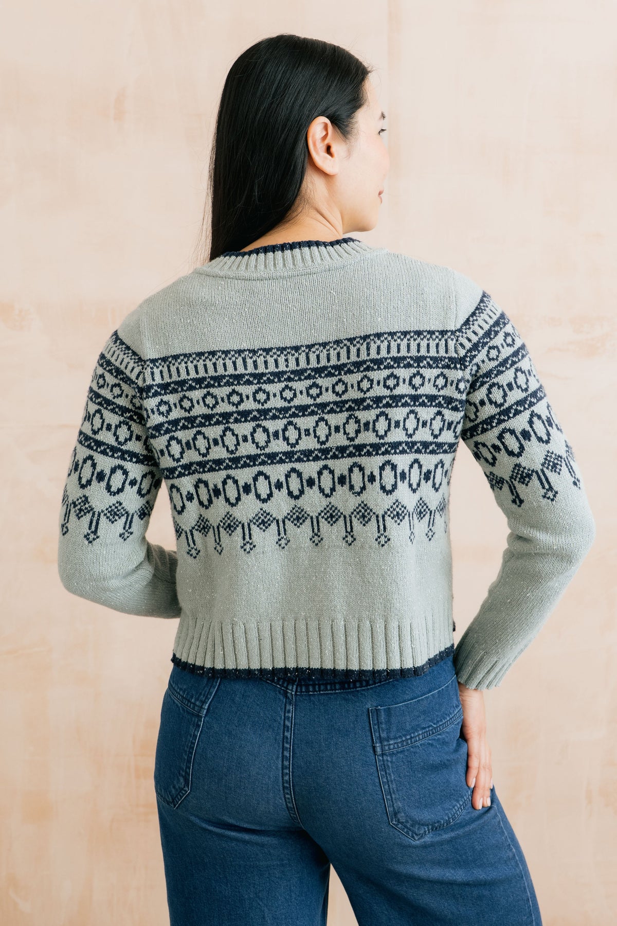 Easel Fair Isle Knit Cardigan Mist