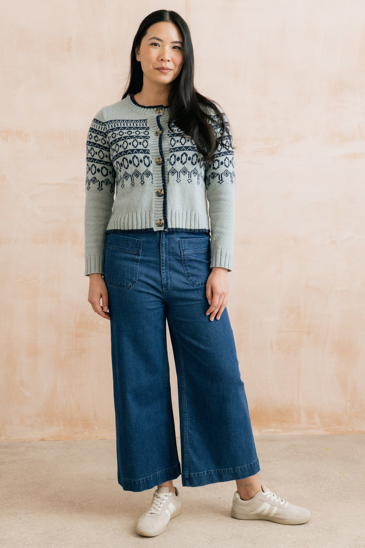Easel Fair Isle Knit Cardigan Mist