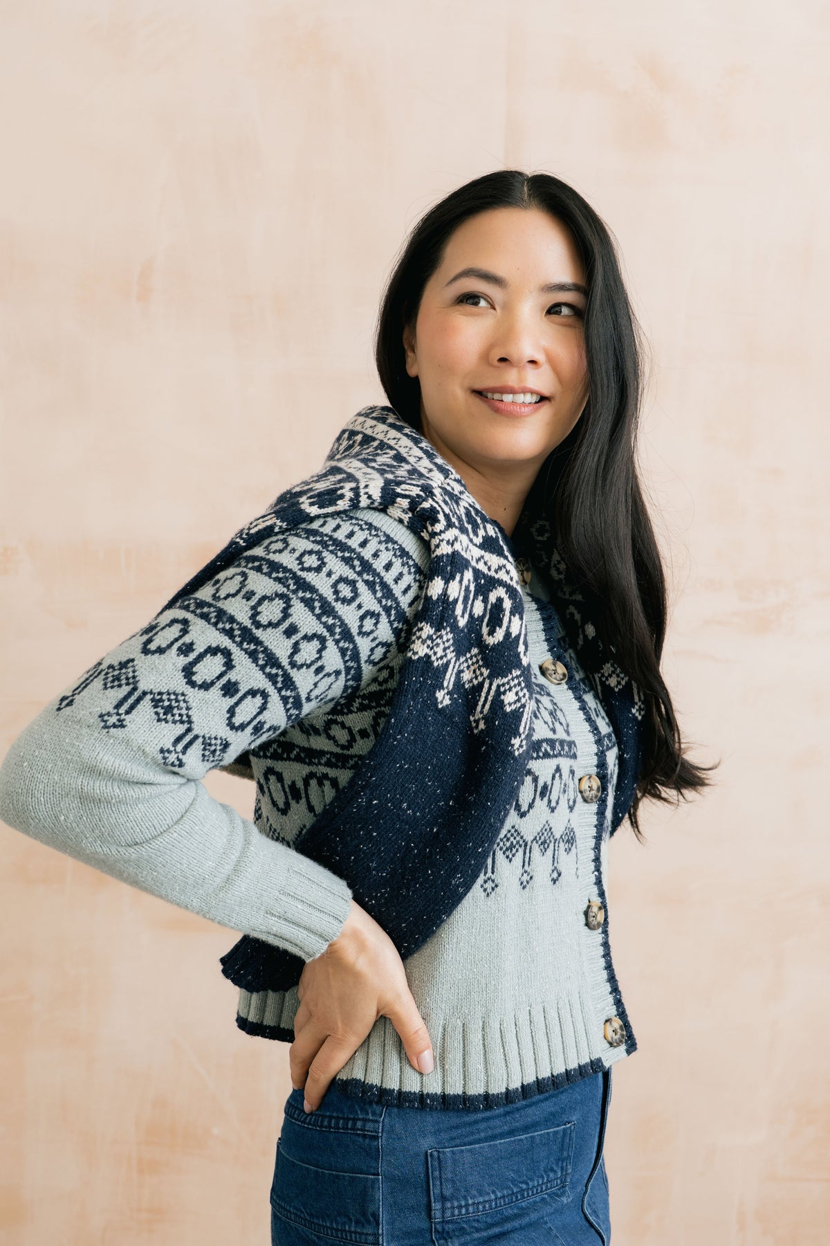 Easel Fair Isle Knit Cardigan Mist