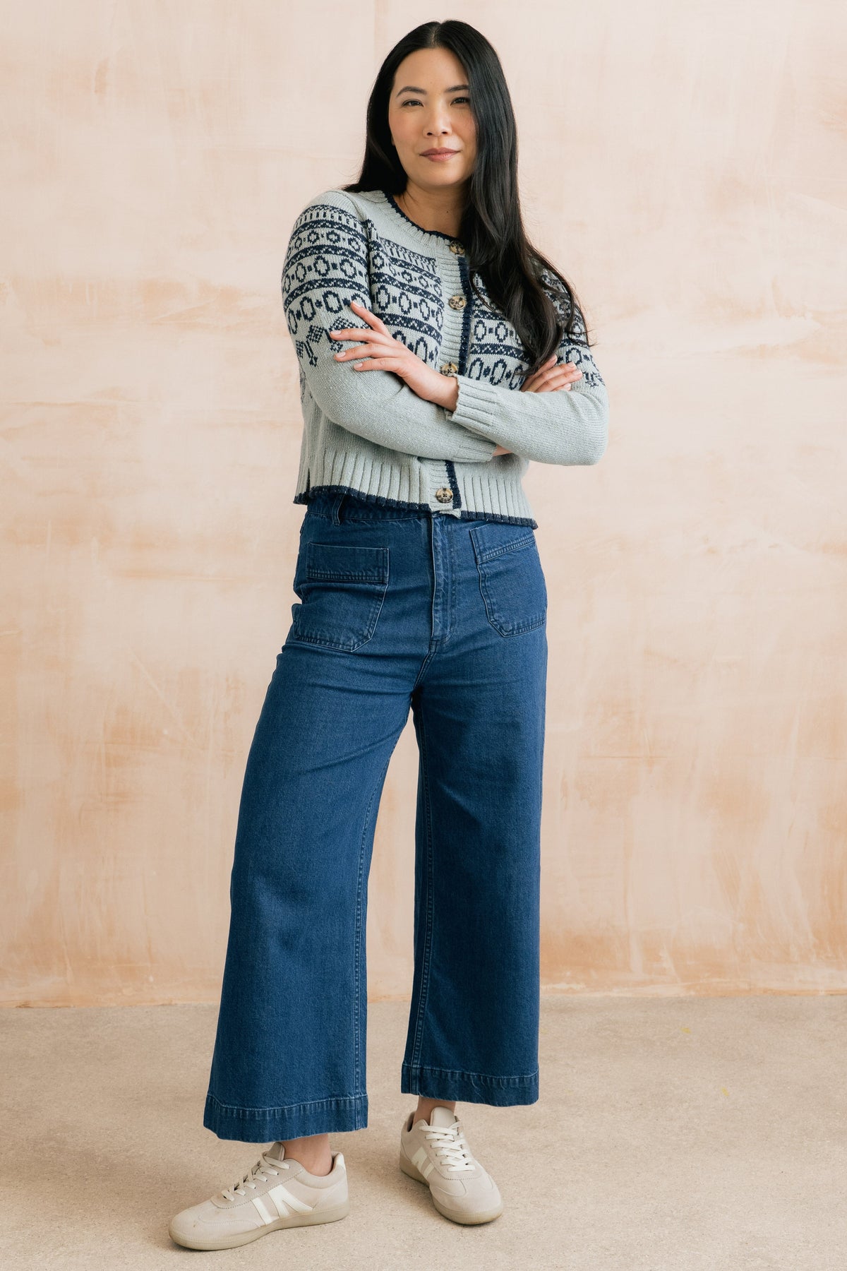 Easel Fair Isle Knit Cardigan Mist