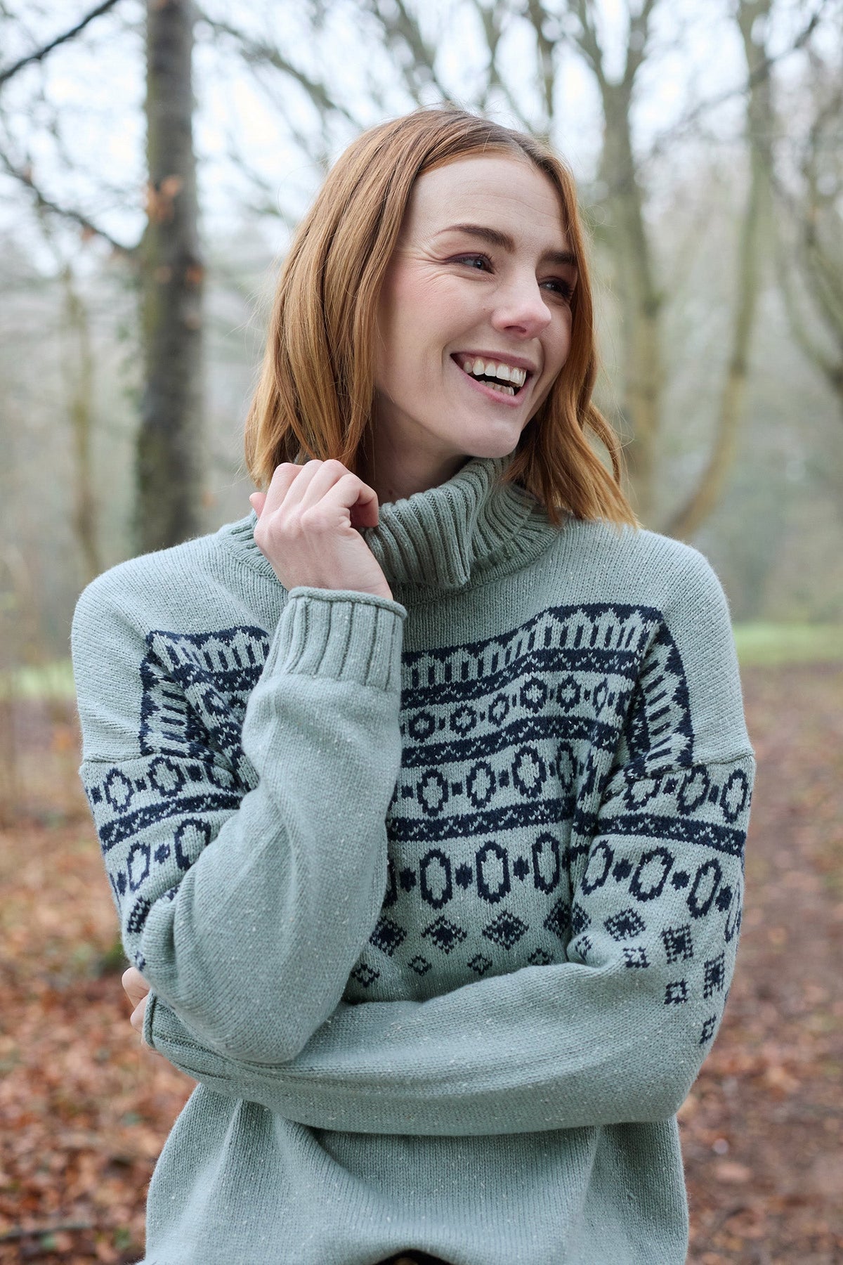 Easel Fair Isle Roll Neck Jumper Mist