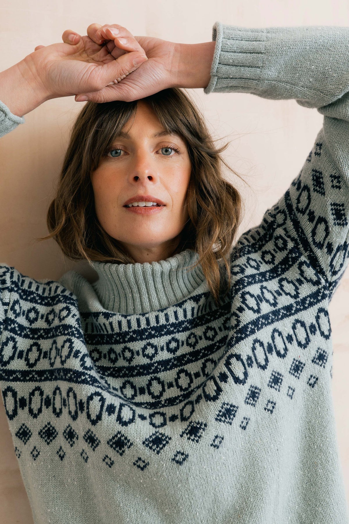 Easel Fair Isle Roll Neck Jumper Mist