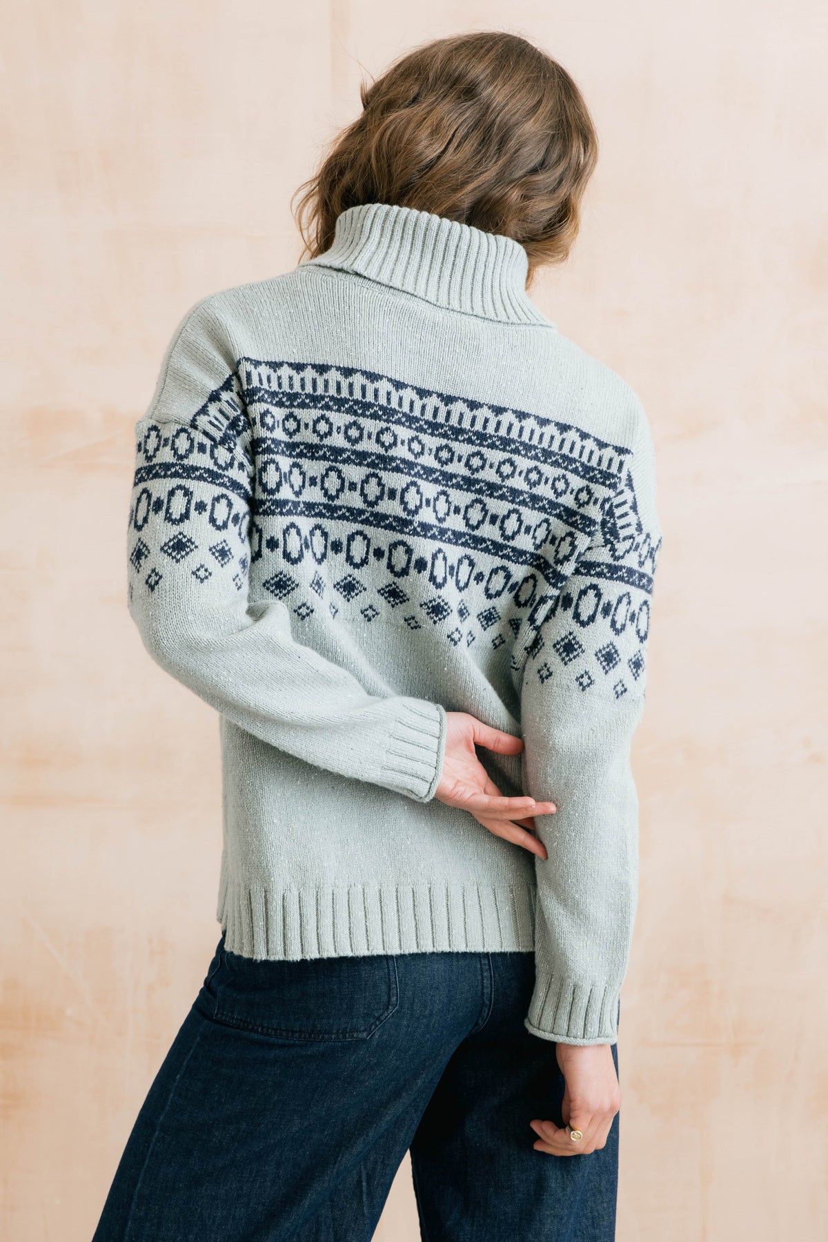 Easel Fair Isle Roll Neck Jumper Mist