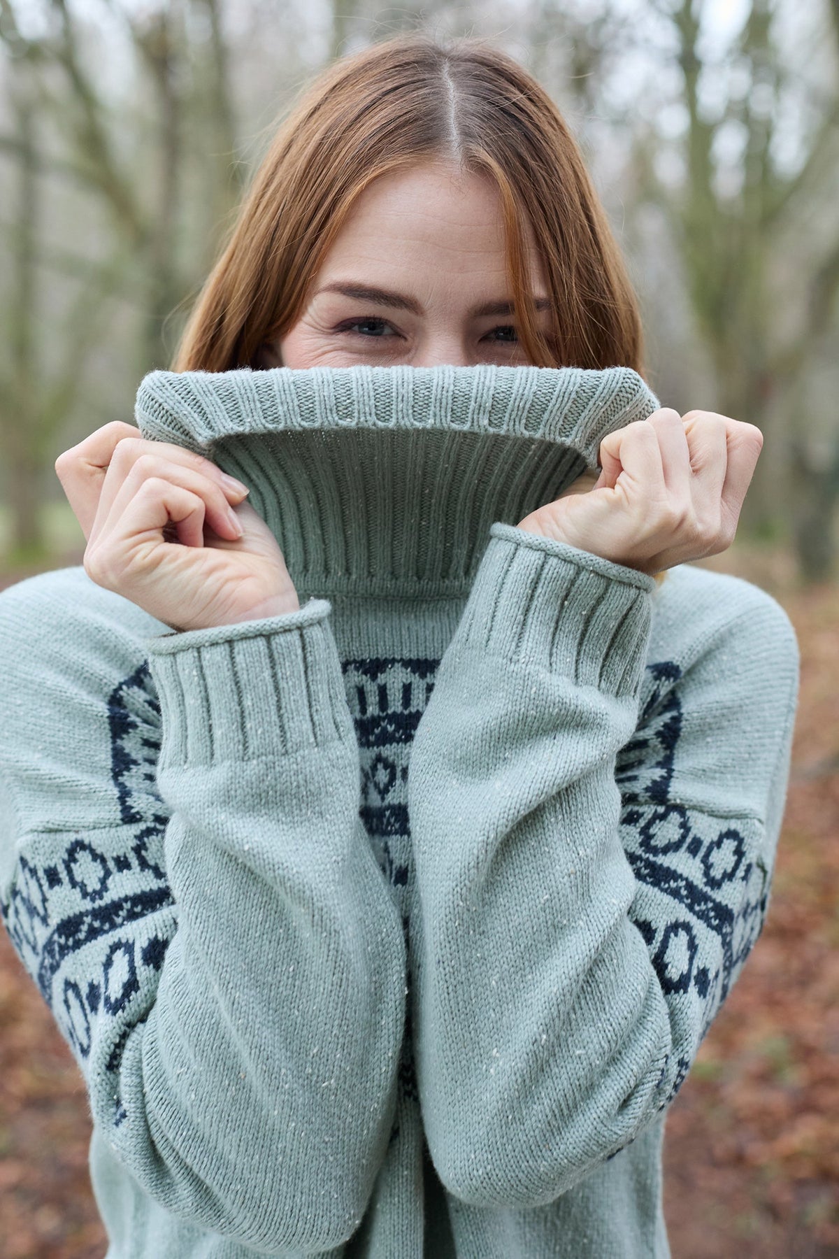 Easel Fair Isle Roll Neck Jumper Mist