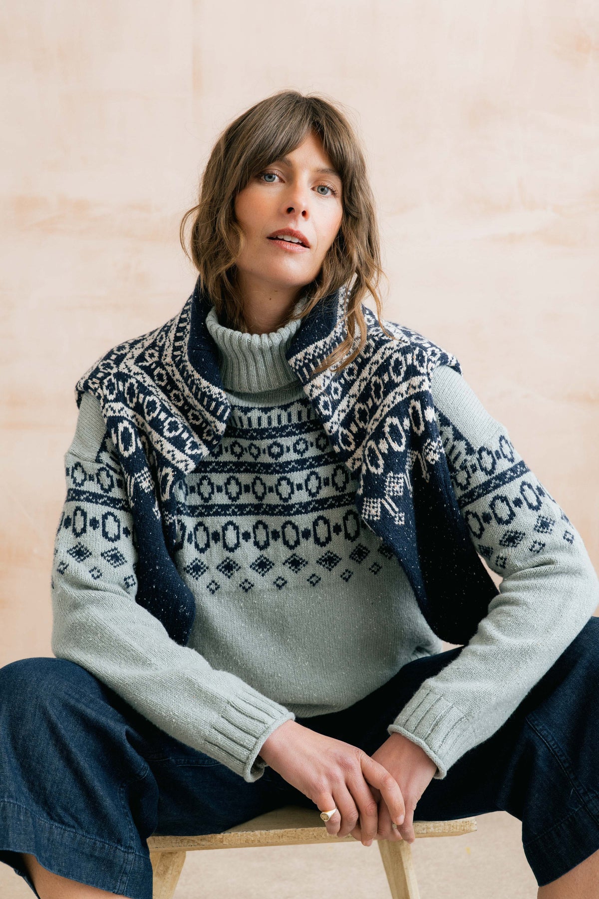 Easel Fair Isle Roll Neck Jumper Mist