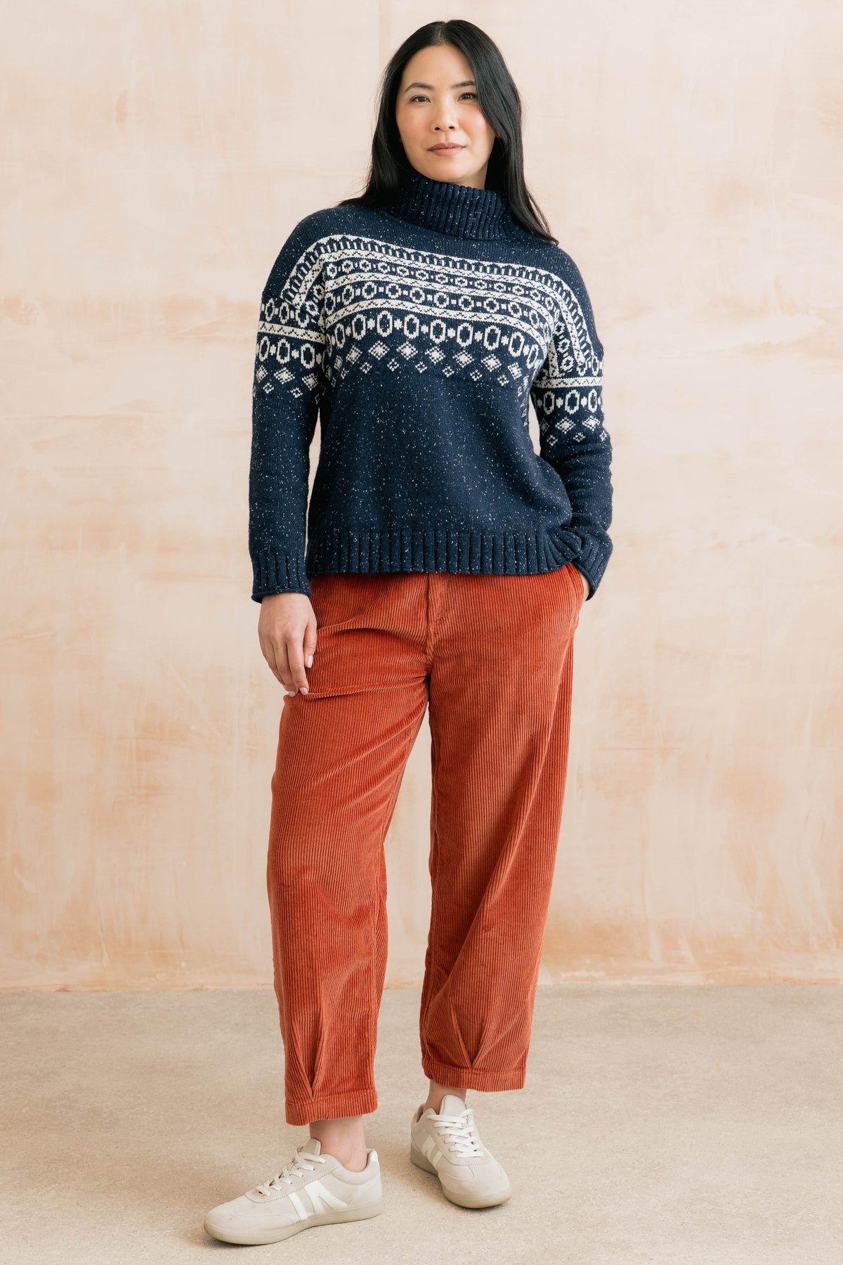 Easel Fair Isle Roll Neck Jumper Navy