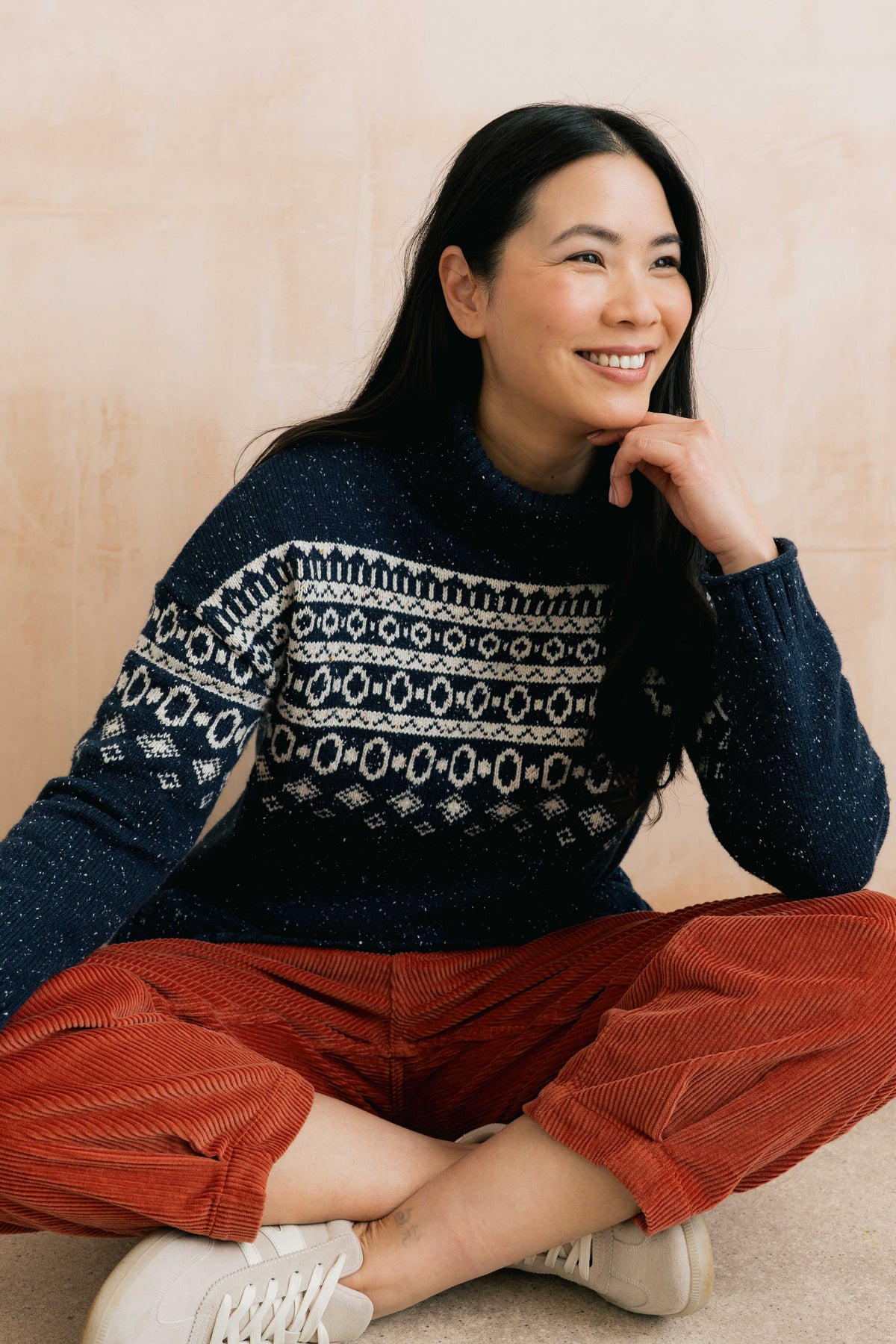 Easel Fair Isle Roll Neck Jumper Navy