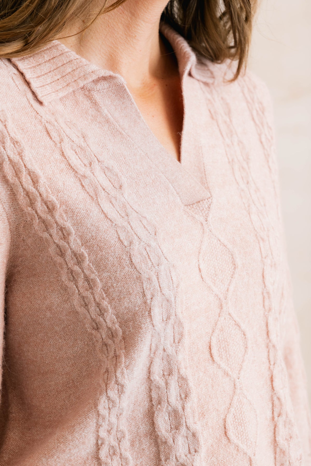 Studio Cable Knit Collared Jumper Antique Pink