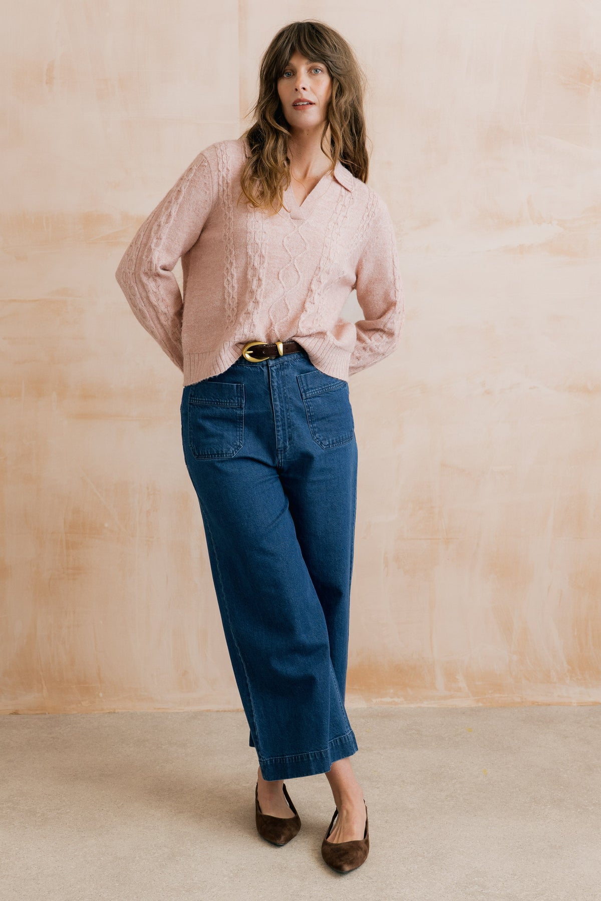Studio Cable Knit Collared Jumper Antique Pink
