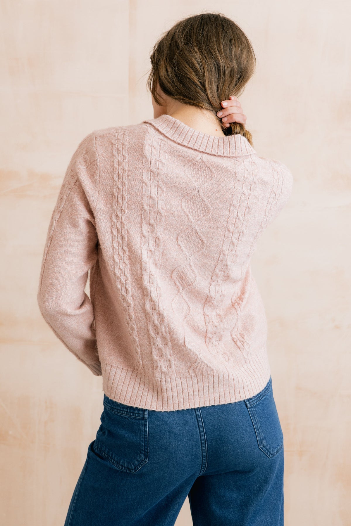 Studio Cable Knit Collared Jumper Antique Pink