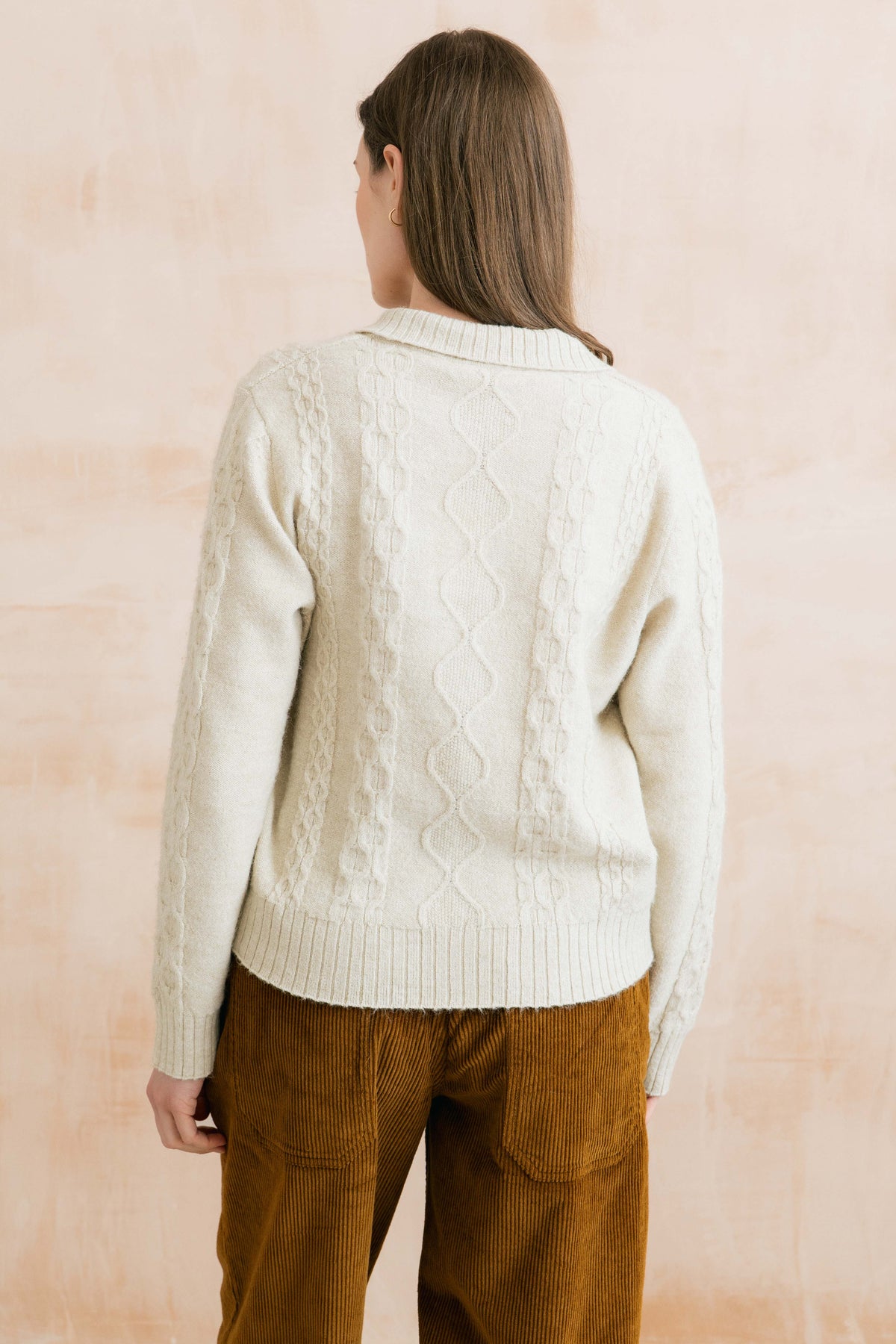 Studio Cable Knit Collared Jumper Oatmeal