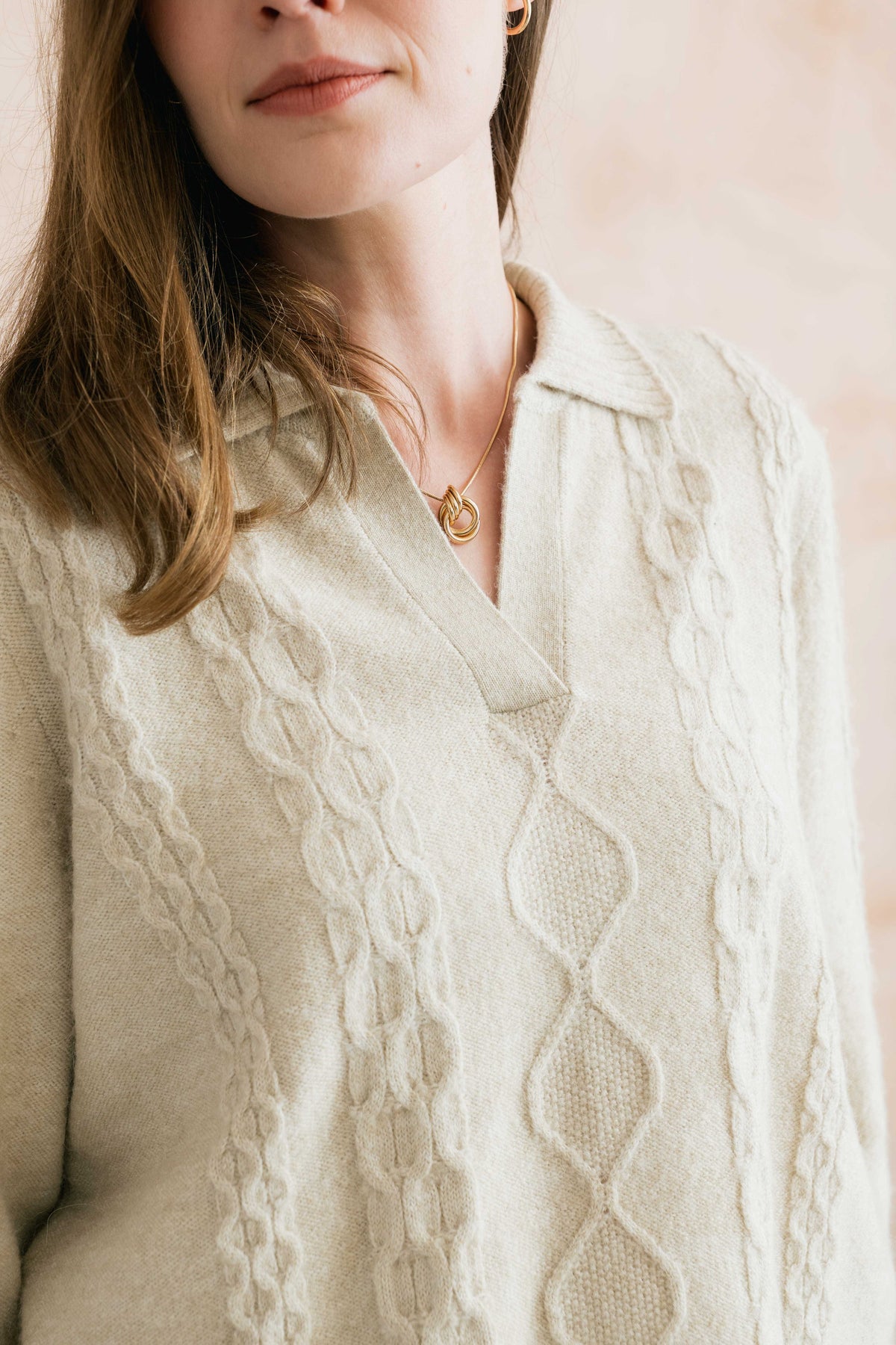Studio Cable Knit Collared Jumper Oatmeal