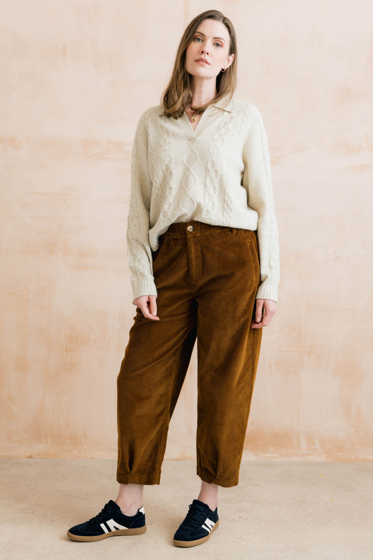 Studio Cable Knit Collared Jumper Oatmeal