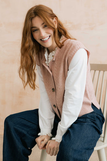 Stencil Cable Knit Waistcoat Antique Pink