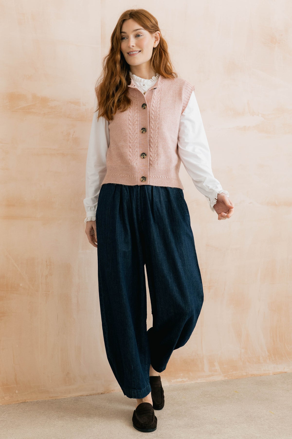 Stencil Cable Knit Waistcoat Antique Pink
