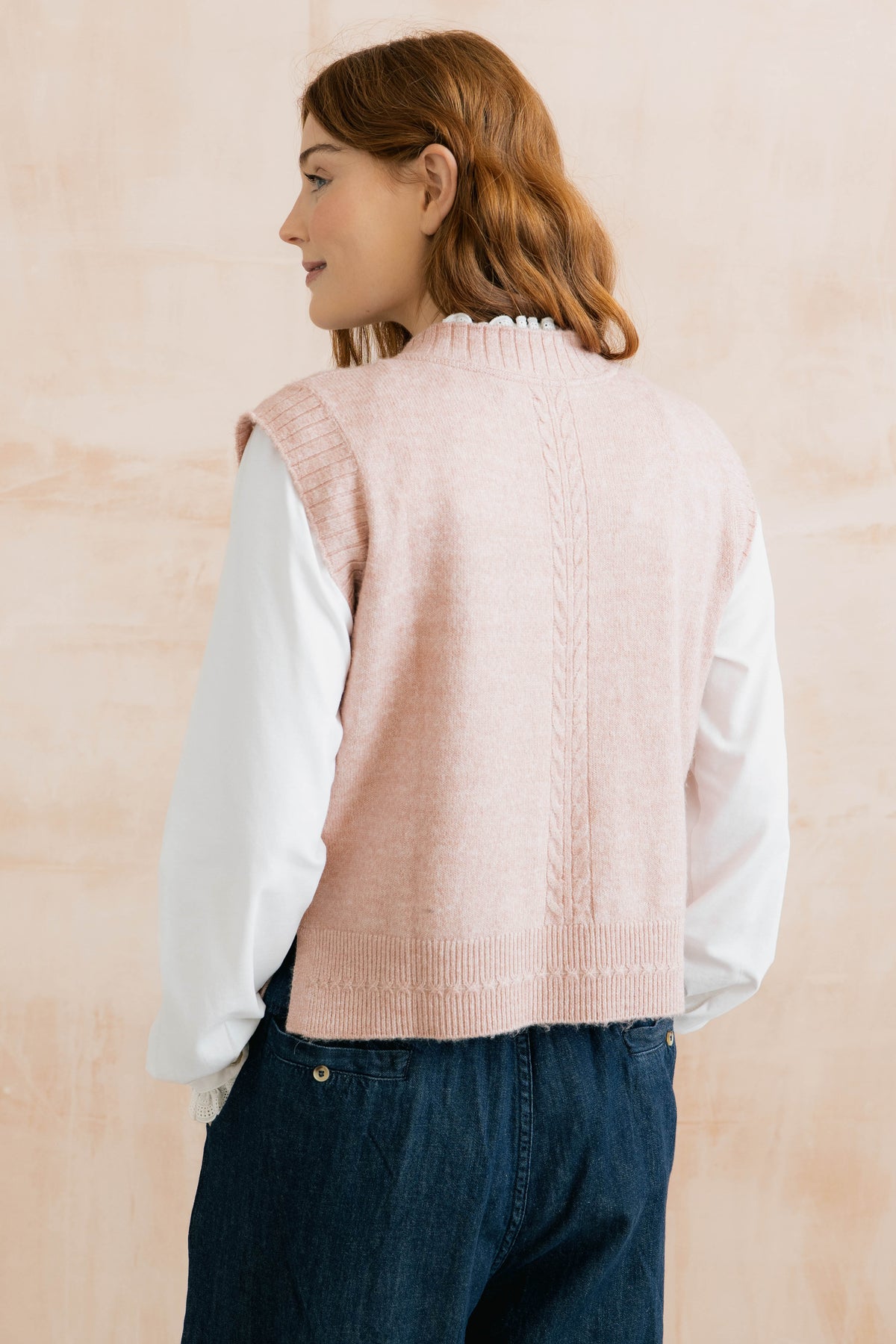 Stencil Cable Knit Waistcoat Antique Pink