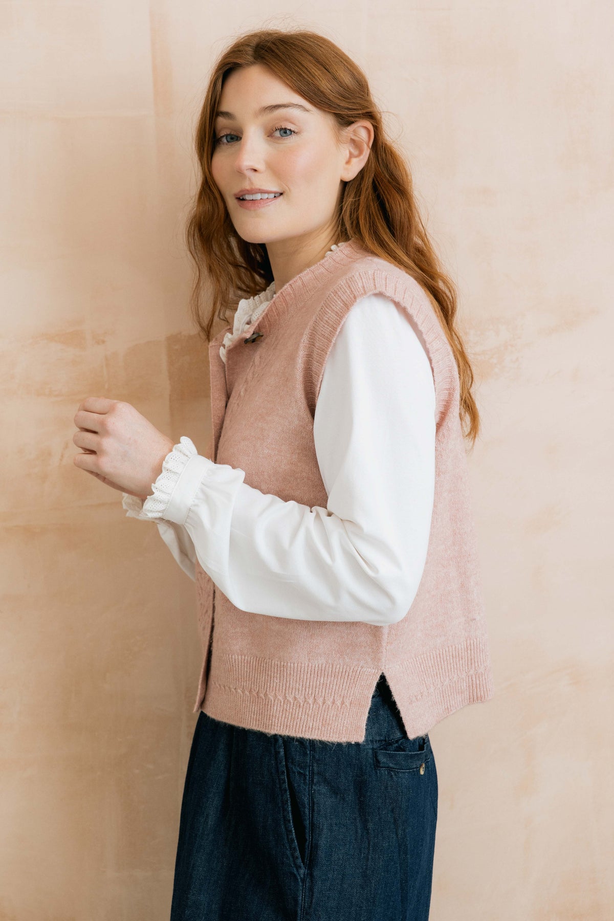 Stencil Cable Knit Waistcoat Antique Pink
