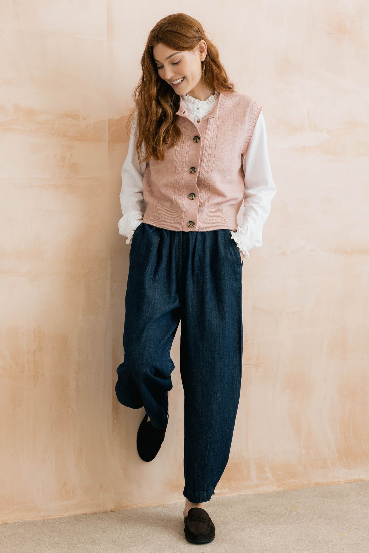 Stencil Cable Knit Waistcoat Antique Pink