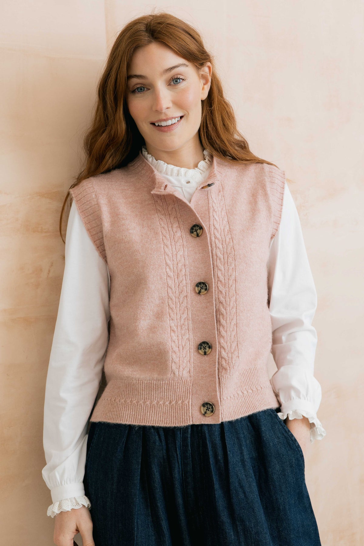 Stencil Cable Knit Waistcoat Antique Pink