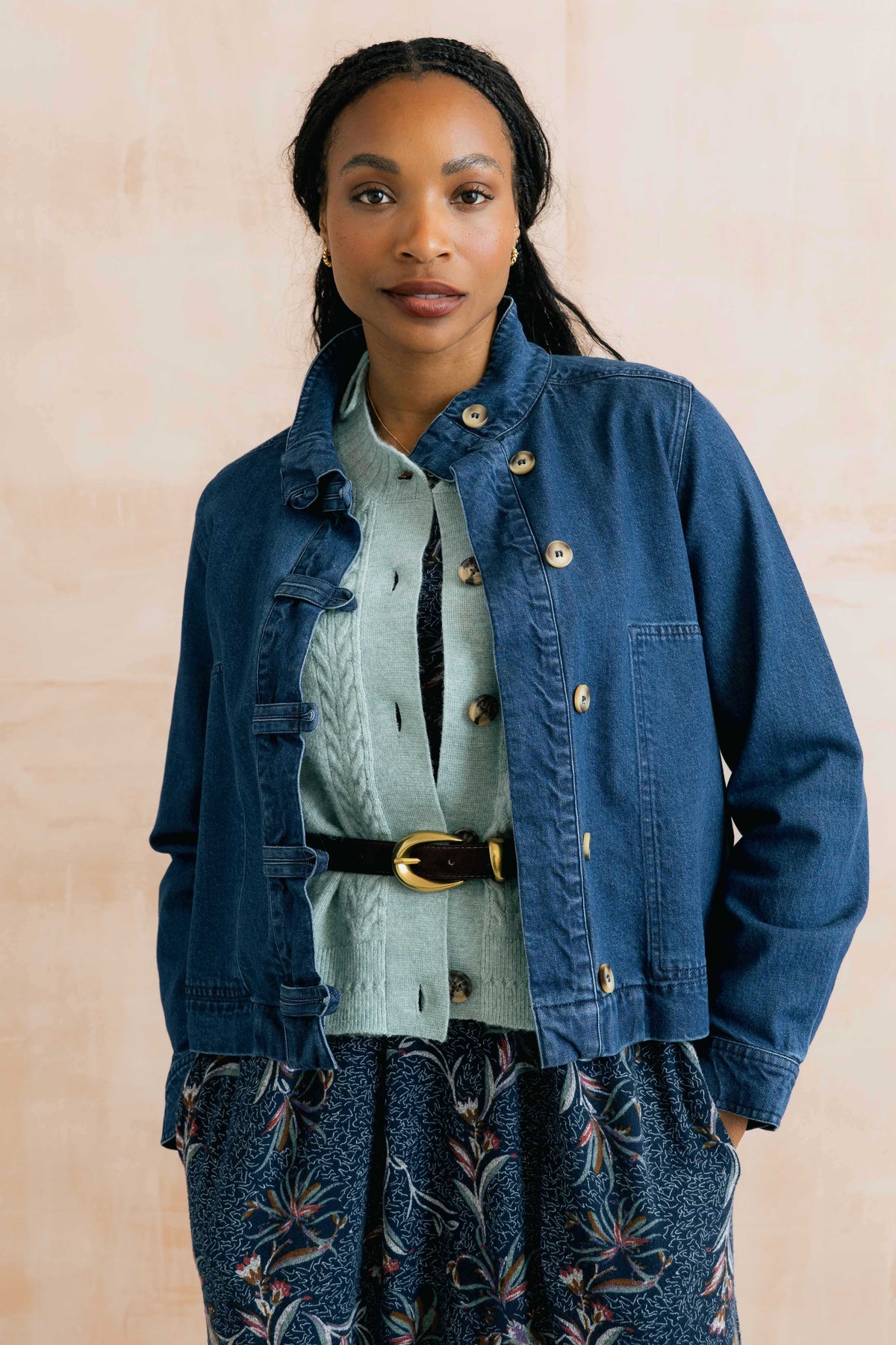 Stencil Cable Knit Waistcoat Sea Blue
