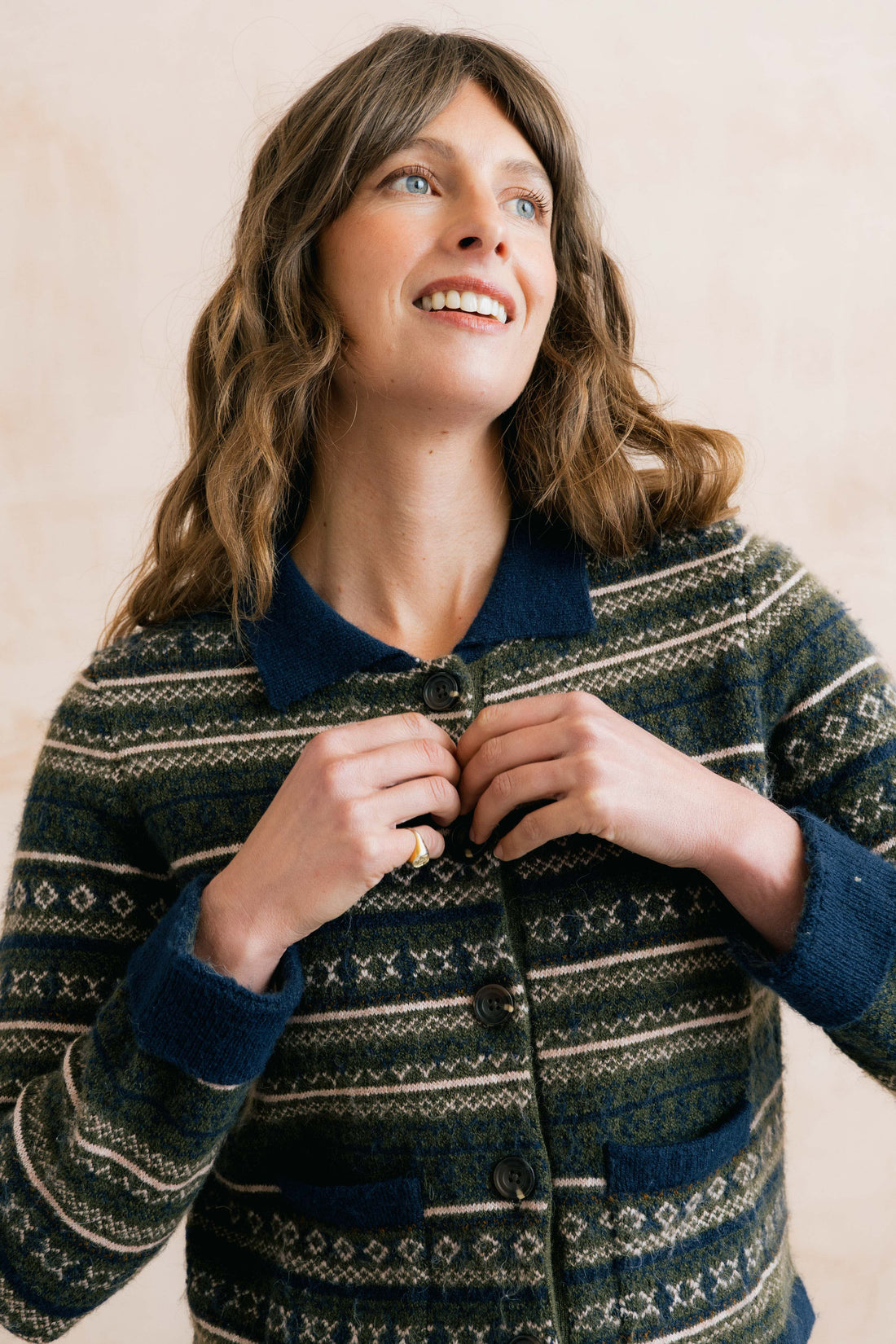 Chestnut Knitted Fair Isle Jacket Olive