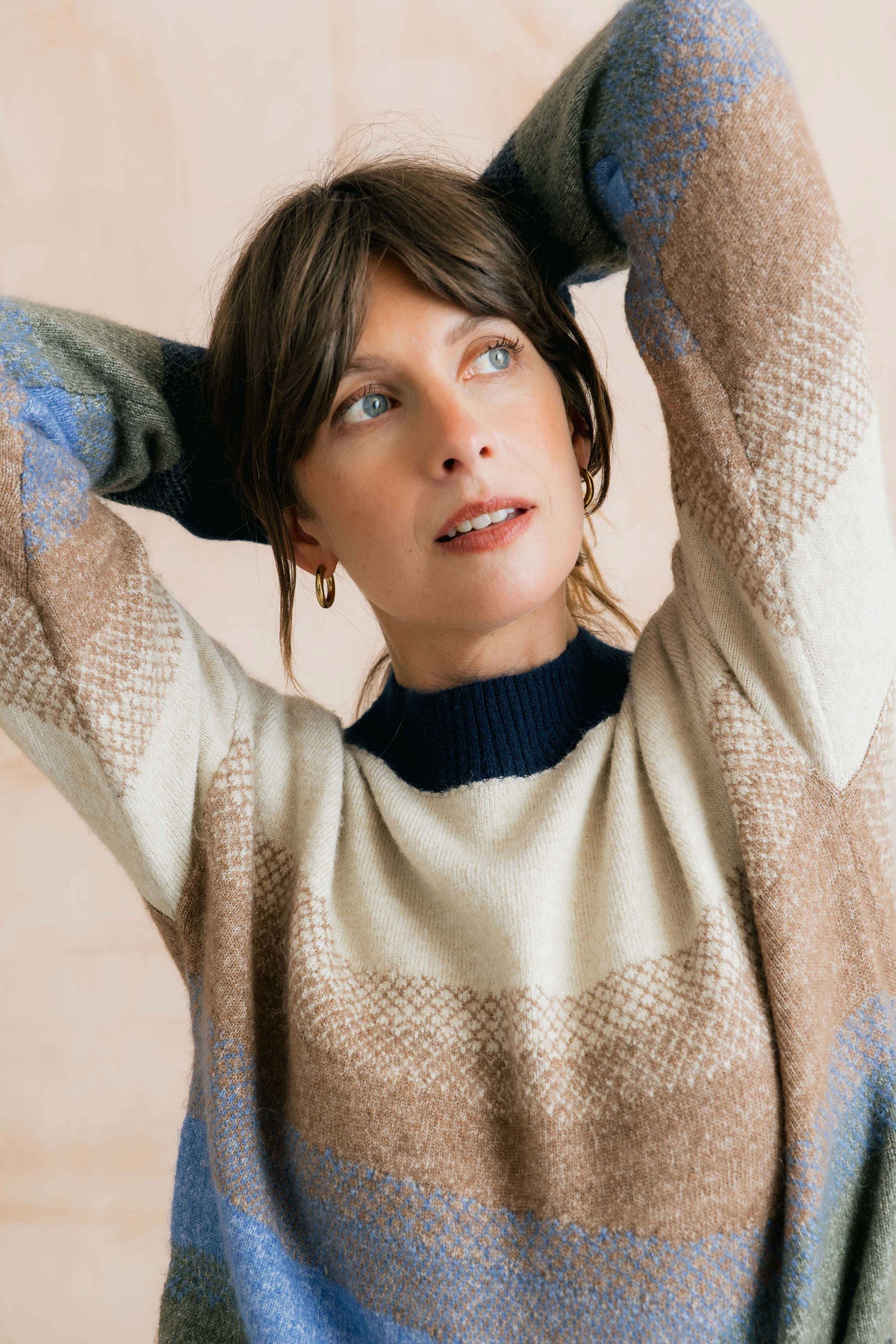 Artist Ombre Colour Block Knitted Jumper Oatmeal Multi