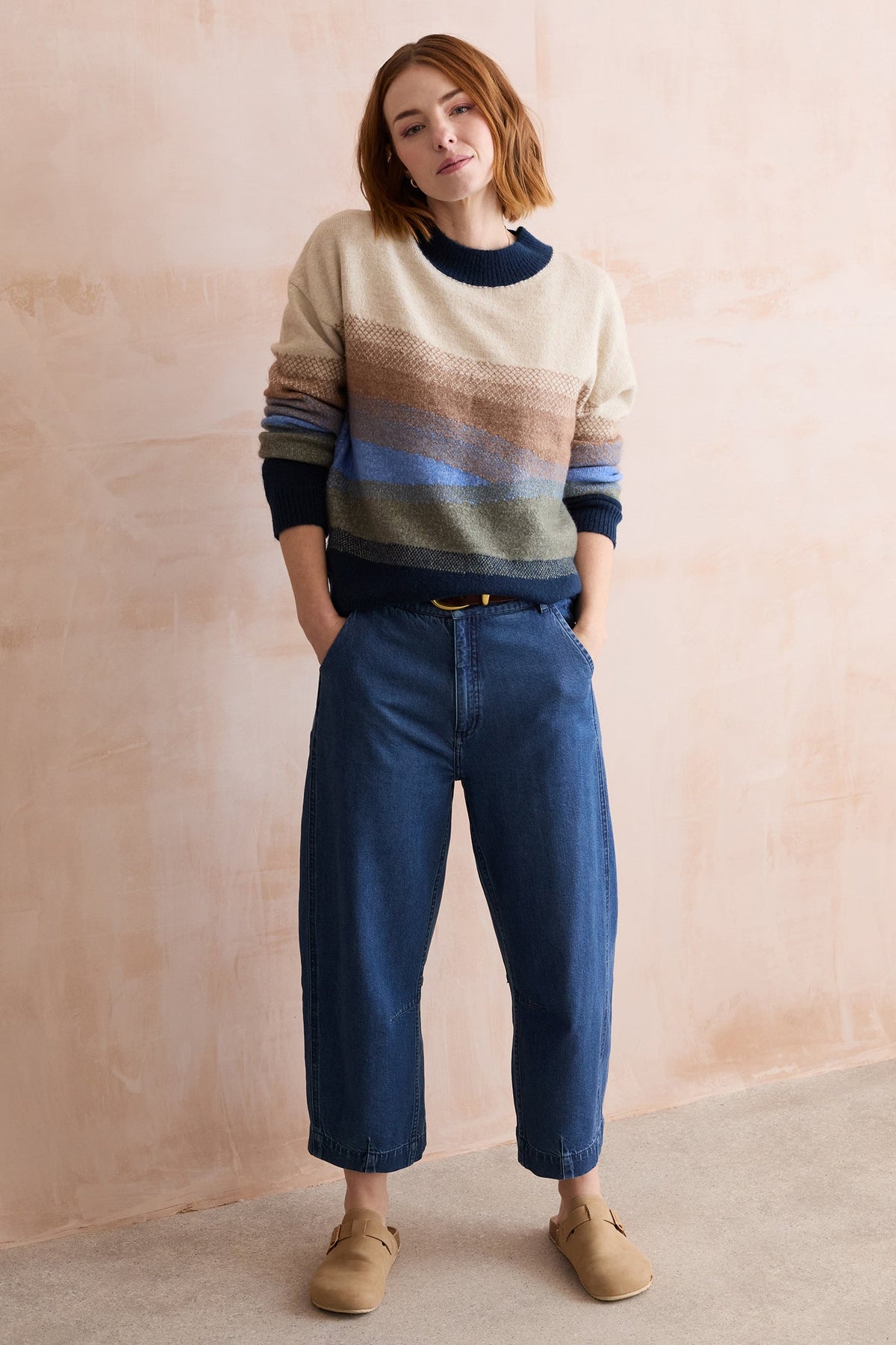 Artist Ombre Colour Block Knitted Jumper Oatmeal Multi