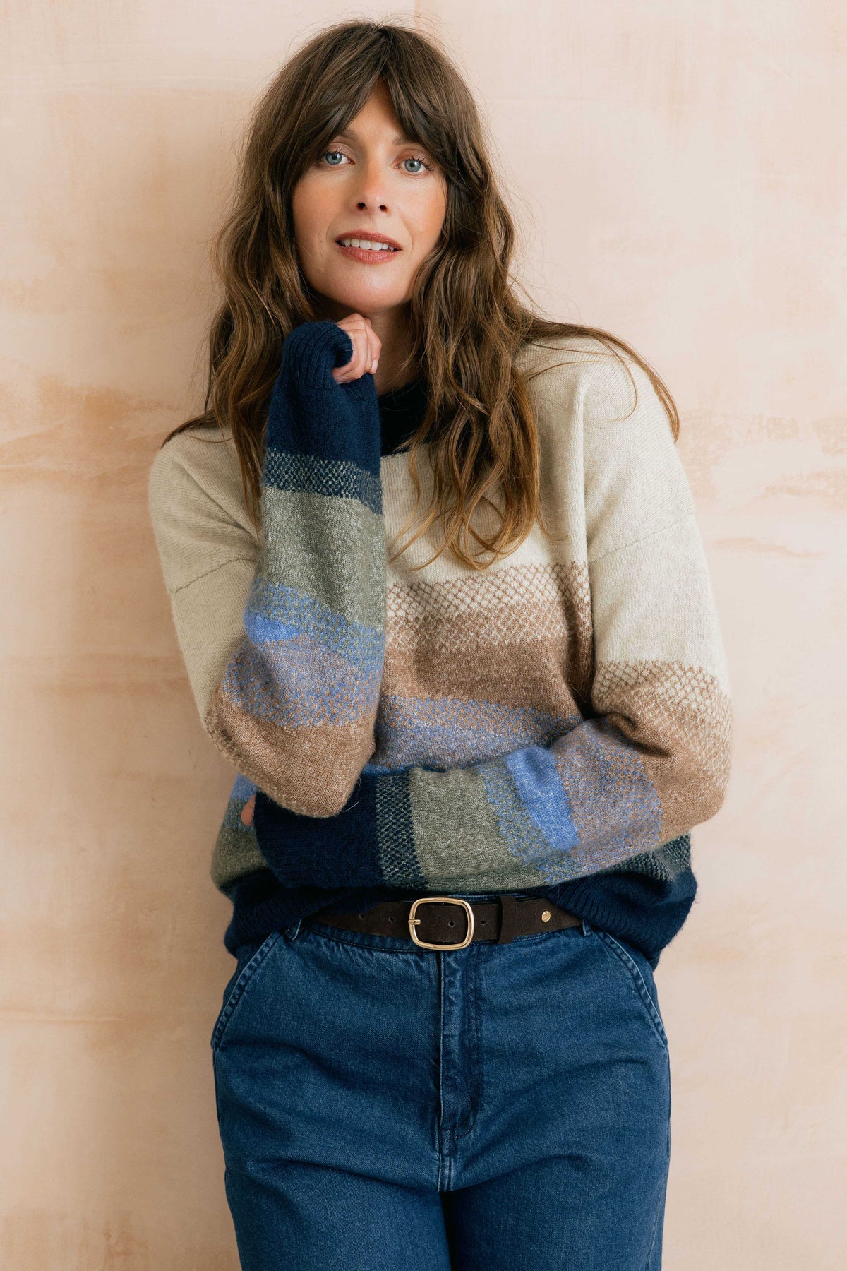 Artist Ombre Colour Block Knitted Jumper Oatmeal Multi