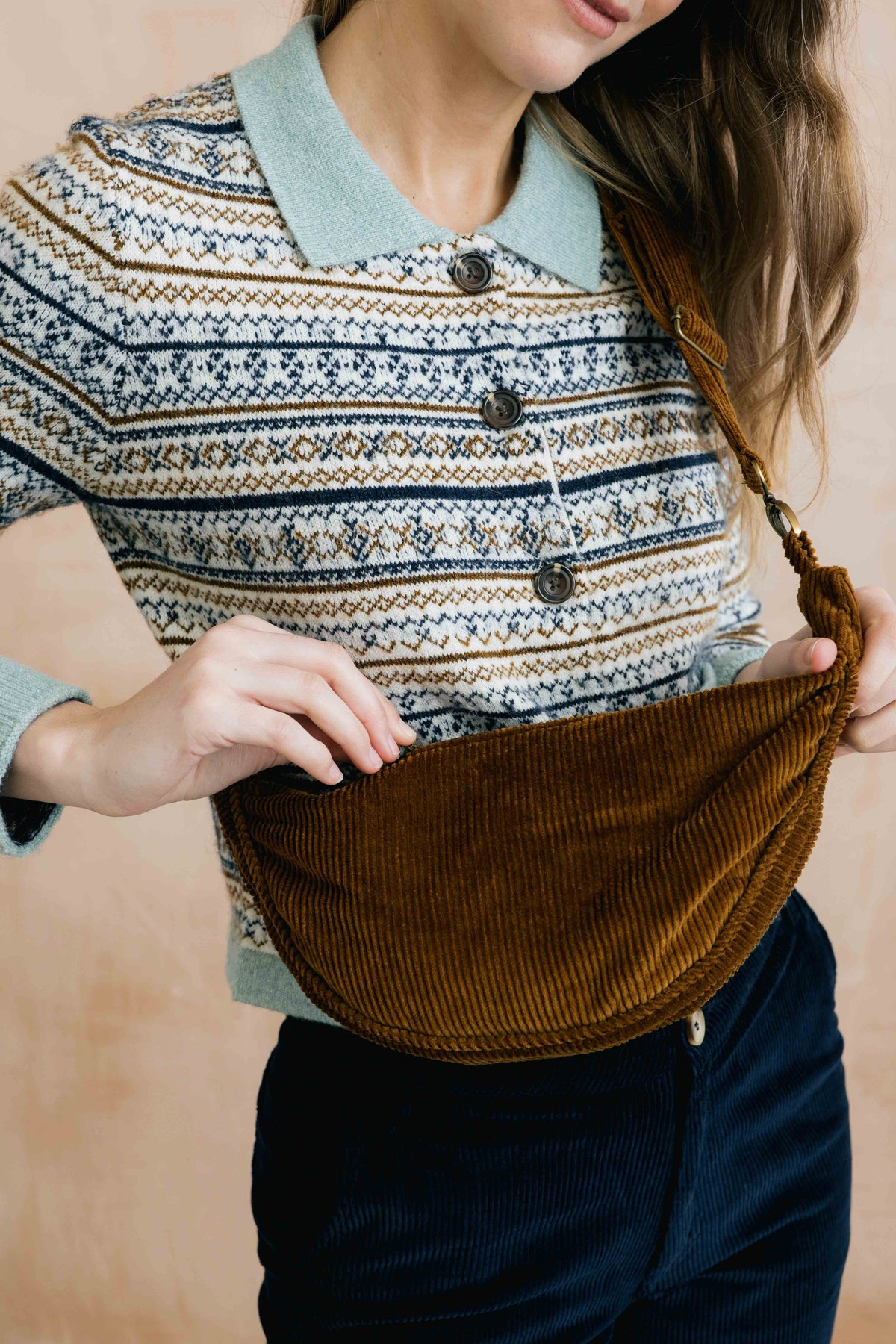 Jumbo Cord Crossbody Bag Burnt Caramel