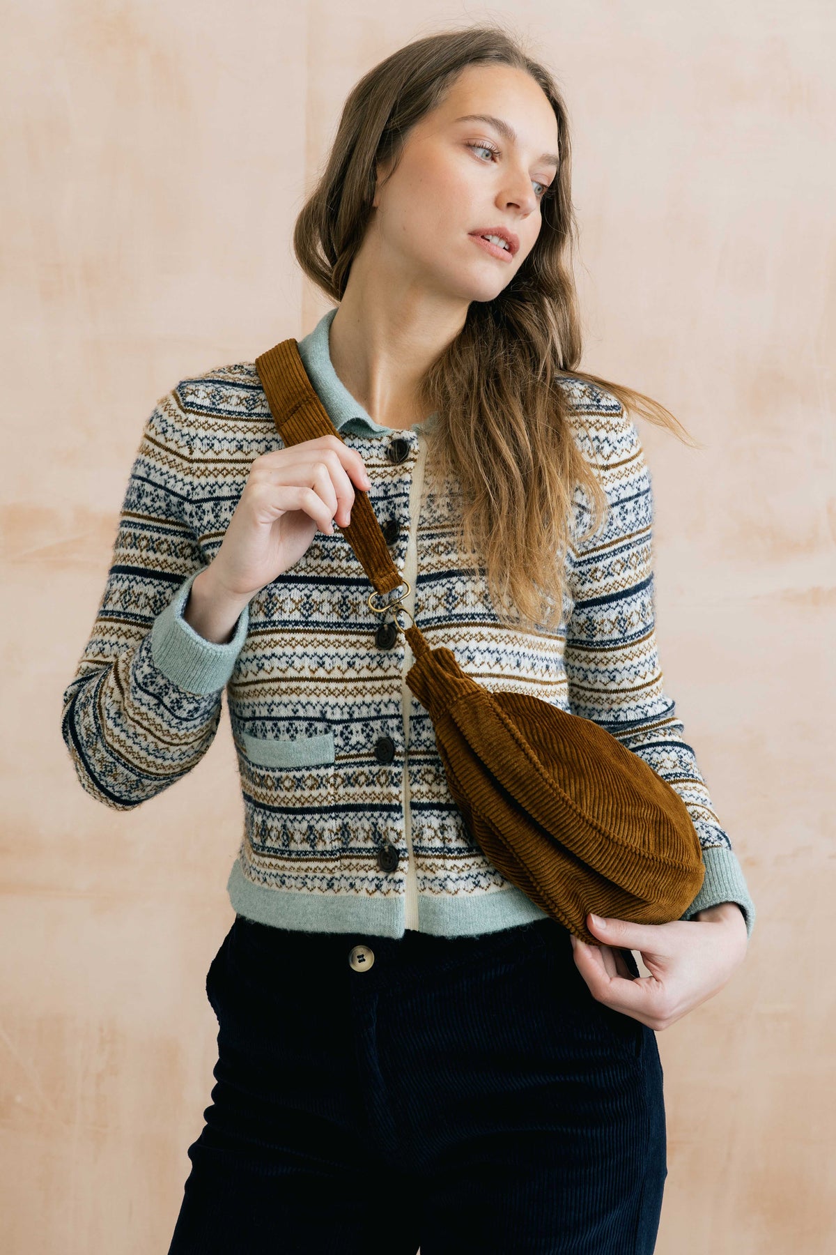 Jumbo Cord Crossbody Bag Burnt Caramel