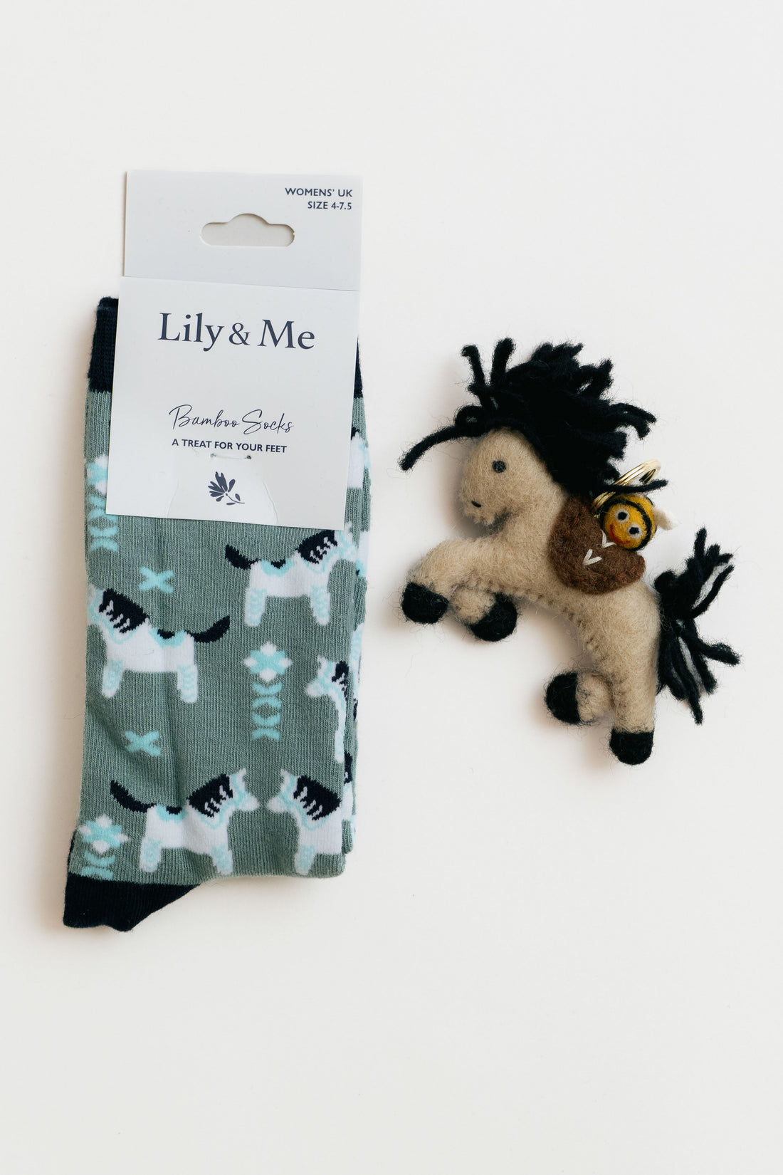 Folk Horse Socks And Horse Friends Keyring Giftbox