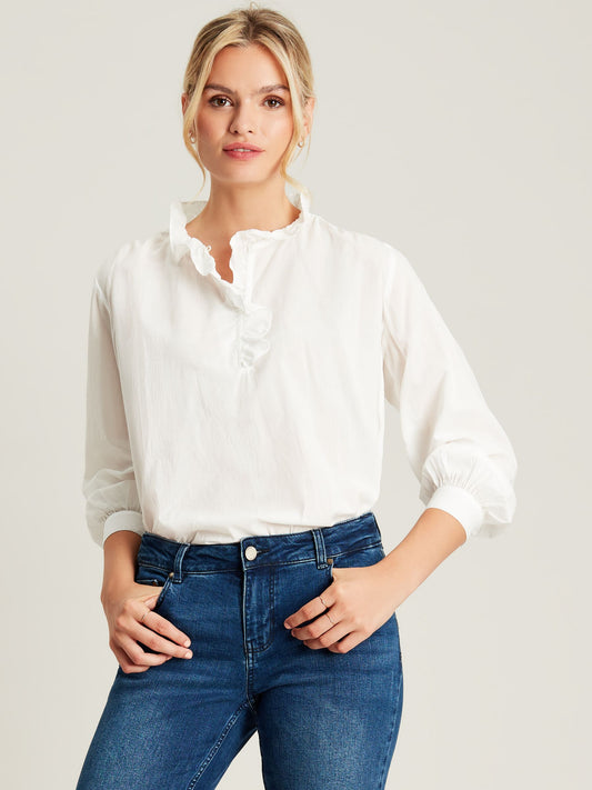 Melanie White Cotton Ruffle Blouse