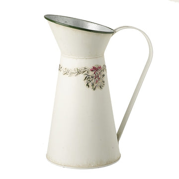 TALL CREAM METAL DECORATED JUG