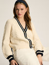 Centre Court Cream & Navy Button Through Cable Knit Cardigan