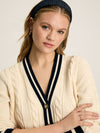 Centre Court Cream & Navy Button Through Cable Knit Cardigan