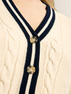 Centre Court Cream & Navy Button Through Cable Knit Cardigan