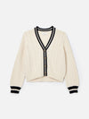 Centre Court Cream & Navy Button Through Cable Knit Cardigan