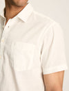 Linen Blend White Plain Short Sleeve Shirt