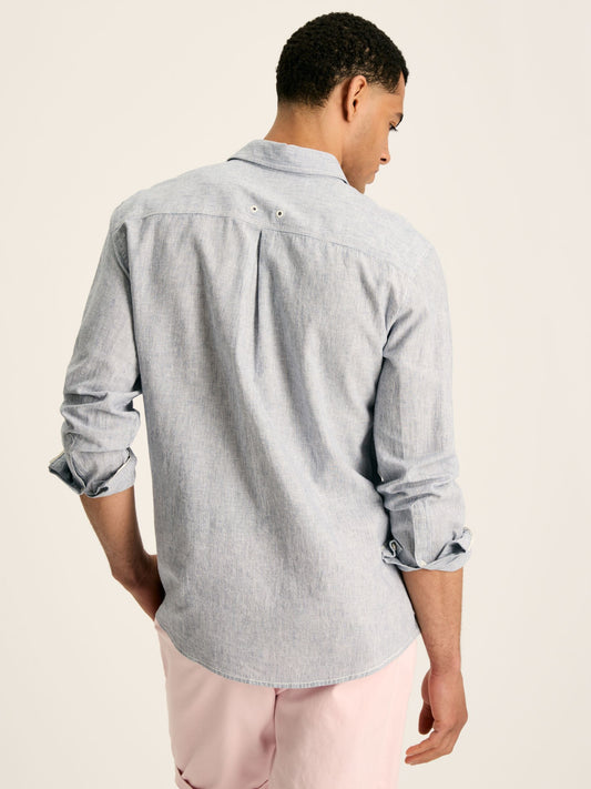 Linen Blend Blue Stripe Plain Long Sleeve Shirt