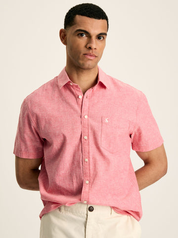 Linen Blend Pink Plain Short Sleeve Shirt