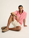 Linen Blend Pink Plain Short Sleeve Shirt