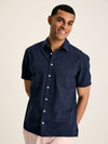 Linen Blend Navy Plain Short Sleeve Shirt