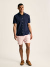 Linen Blend Navy Plain Short Sleeve Shirt