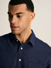 Linen Blend Navy Plain Short Sleeve Shirt